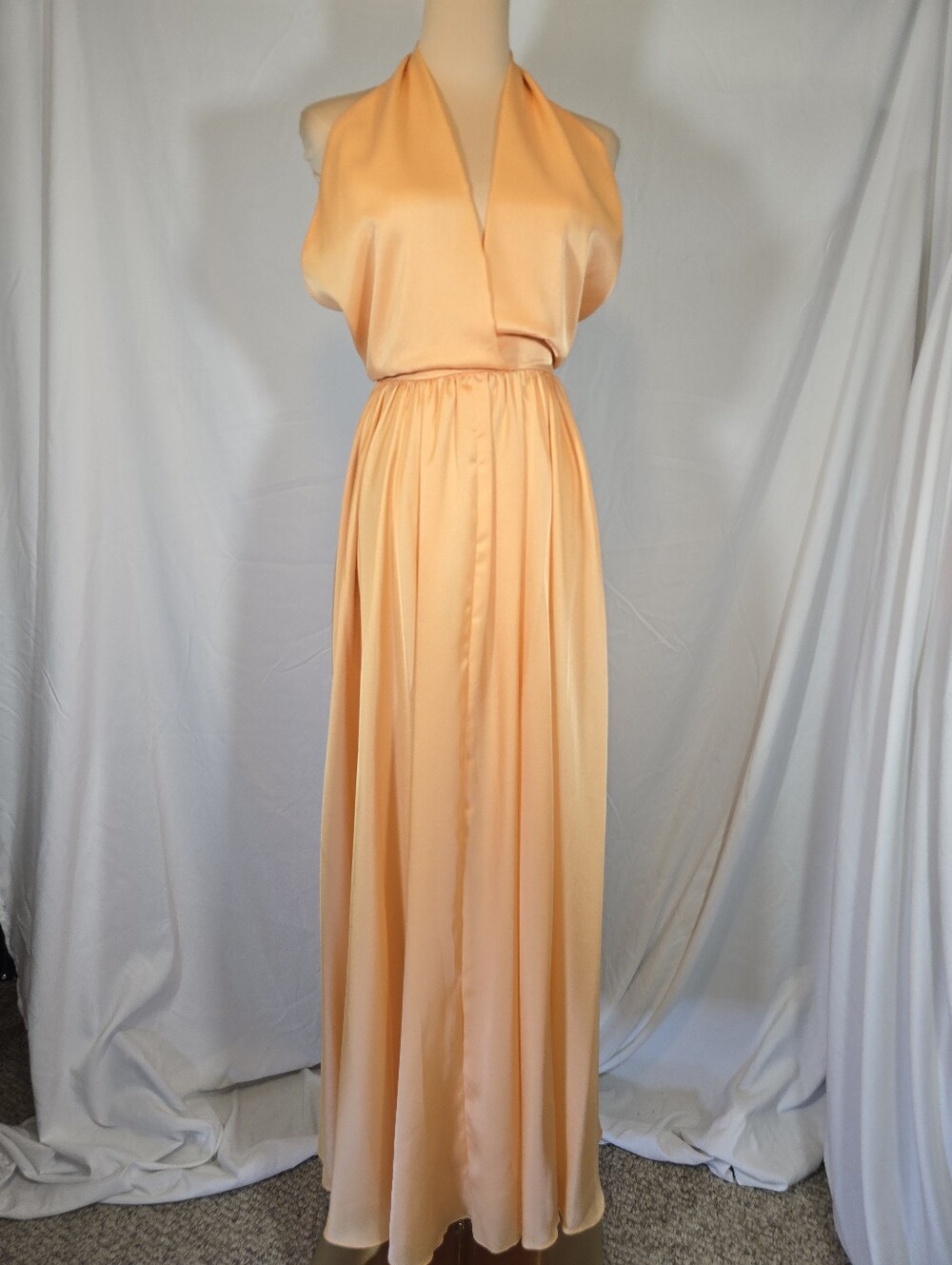 Vintage Elegant Halter Maxi Dress in Peach with Matching Shawl